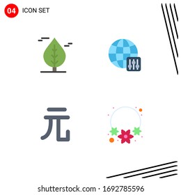 Group of 4 Modern Flat Icons Set for leaf; flower; world; currency; india Editable Vector Design Elements