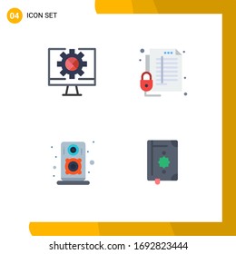 Grupo de 4 Iconos planos modernos para ordenador; audio; establecimiento; protección; elementos de diseño de vectores editables para altavoces