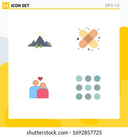 Group of 4 Modern Flat Icons Set for hill; couple; mountain; health; marriage Editable Vector Design Elements