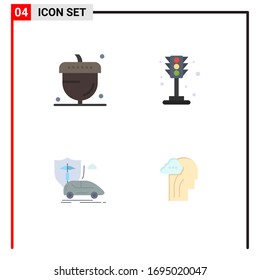 Group of 4 Modern Flat Icons Set for acorn; car; oak; life; insurance Editable Vector Design Elements