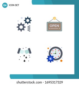 Group of 4 Modern Flat Icons Set for cogwheel; plumber; open; hotel; business Editable Vector Design Elements