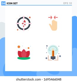 Group of 4 Modern Flat Icons Set for heart; lily; goal; pinch; spa Editable Vector Design Elements