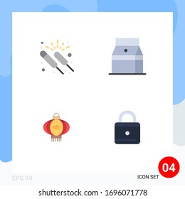Group of 4 Modern Flat Icons Set for celebration; milk; group; drink; light Editable Vector Design Elements