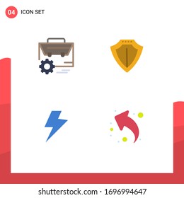 Group of 4 Modern Flat Icons Set for bag; power; engineer; protection; electric Editable Vector Design Elements