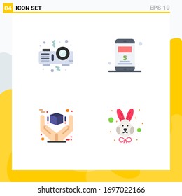 Group of 4 Modern Flat Icons Set for projector; premium; mobile; great; animal Editable Vector Design Elements