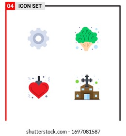 Group of 4 Modern Flat Icons Set for basic; heart; wheel; healthy; building Editable Vector Design Elements