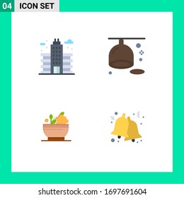 Gruppe der 4 modernen Flachsymbole Set für die Stadt; Medizin; Gebäude; Obst; Vektorillustration-Design-Elemente für Bowle bearbeiten