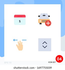 Group of 4 Modern Flat Icons Set for calender; gestures; day; more; mobile Editable Vector Design Elements