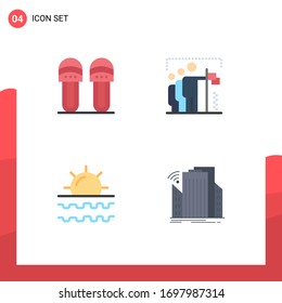 Group of 4 Modern Flat Icons Set for clothes; beach; slipper; win; sun Editable Vector Design Elements