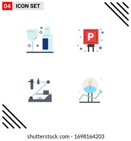 Group of 4 Modern Flat Icons Set for alcohol; chemistry; wine; parking; medical Editable Vector Design Elements