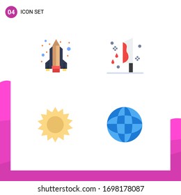 Grupo de 4 Iconos planos modernos para cohetes de lápiz; flor; sangre; cuchillo; elementos de diseño de vectores editables por naturaleza