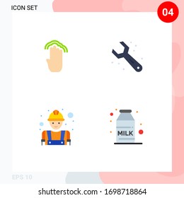Grupo de 4 Iconos planos modernos para los dedos; constructor; interfaz; fontanería; elementos de diseño de vectores editables de trabajo