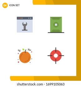 Group of 4 Modern Flat Icons Set for browser; stadium; page; football; orange Editable Vector Design Elements