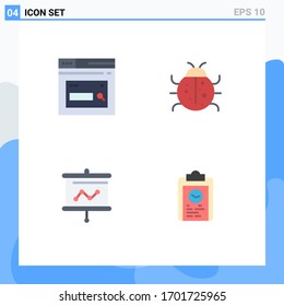 Grupo de 4 Iconos planos modernos para Internet; muelle; sitio web; insectos; elementos de diseño de vectores editables de gráficos