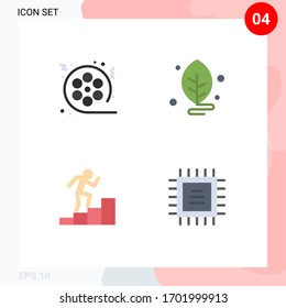 Group of 4 Modern Flat Icons Set for film; career; video; lab; growth Editable Vector Design Elements