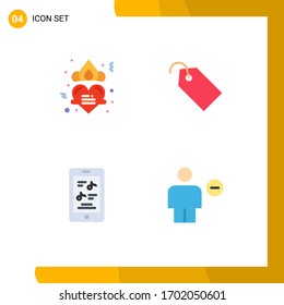 Group of 4 Modern Flat Icons Set for crown; multimedia; romance; label; phone Editable Vector Design Elements