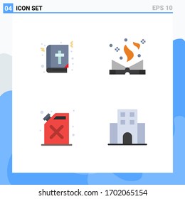 Group of 4 Modern Flat Icons Set for bible; cane; education; magic; apartment Editable Vector Design Elements
