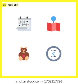 Grupo de 4 Iconos planos modernos para el calendario; amor; dumbell; puntero; elementos de diseño de vectores editables para bodas