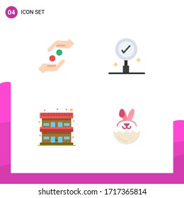 Grupo de 4 Iconos planos modernos para cuidados; alojamiento; ayuda; encontrar; elementos de diseño de vectores editables para viajes