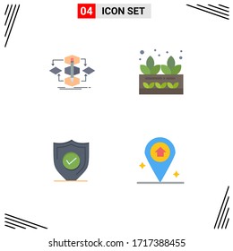 Group of 4 Modern Flat Icons Set for algorithm; confirm; model; grower; security Editable Vector Design Elements