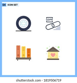 Group of 4 Modern Flat Icons Set for circle; book; star; lock; reading Editable Vector Design Elements