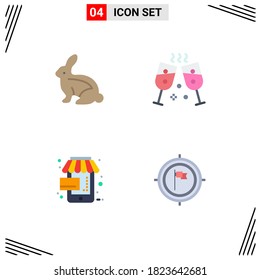 Grupo de 4 Iconos planos modernos para conejer; en línea; conejo; venta; elementos de diseño de vectores editables para empresas