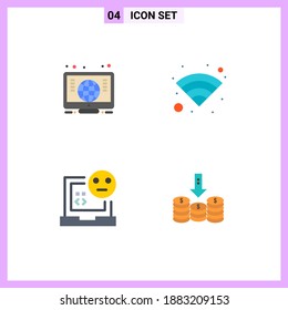 Grupo de 4 Iconos planos modernos para ordenador; desarrollo; tecnología; malo; elementos de diseño de vectores editables de monedas