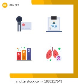 Group of 4 Modern Flat Icons Set for camcorder; patient; recording; diagnosis; chart Editable Vector Design Elements