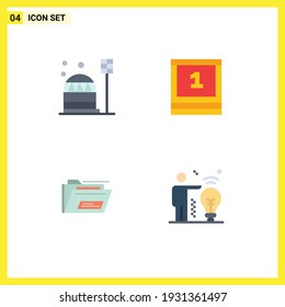 Group of 4 Modern Flat Icons Set for base; folder; dome; study; zip Editable Vector Design Elements