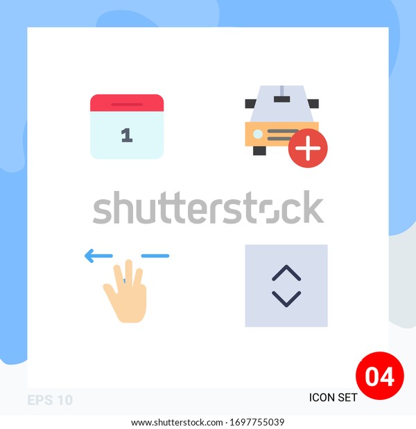 Group of 4 Modern\
Flat Icons Set for calender; gestures; day; more; mobile Editable\
Vector Design Elements