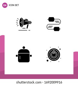 Group of 4 Modern Solid Glyphs Set for speaker; drink; announcement; joint; kitchen Editable Vector Design Elements