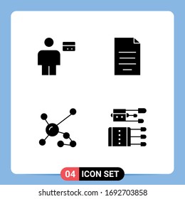 Group of 4 Modern Solid Glyphs Set for avatar; money; credit; dollar; biochemistry Editable Vector Design Elements