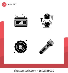 Group of 4 Modern Solid Glyphs Set for calendar; new; abilities; global; year Editable Vector Design Elements