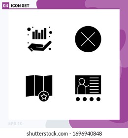 Group of 4 Modern Solid Glyphs Set for business; map; hand; dollar; star Editable Vector Design Elements
