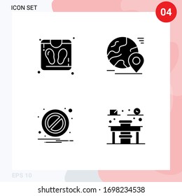 Group of 4 Modern Solid Glyphs Set for bathroom scale; notification; globe; world; chair Editable Vector Design Elements