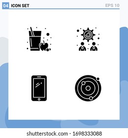 Group of 4 Modern Solid Glyphs Set for apple juice; huawei; management; phone; astronomy Editable Vector Design Elements