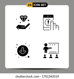 Group of 4 Modern Solid Glyphs Set for diamond; phone; insurance; communication; circle Editable Vector Design Elements