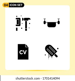 Group of 4 Modern Solid Glyphs Set for camping; vehicles; gear; drone; education Editable Vector Design Elements