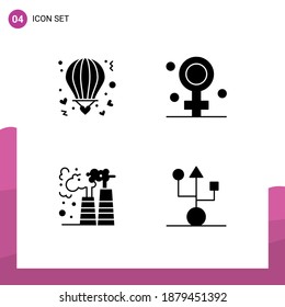 Group of 4 Modern Solid Glyphs Set for air; factory; love; female; pollution Editable Vector Design Elements