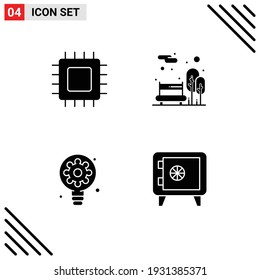 Group of 4 Modern Solid Glyphs Set for chip; creative; gadget; city park; bulb Editable Vector Design Elements