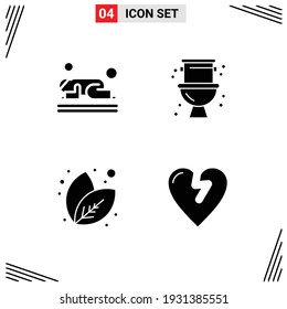 Group of 4 Modern Solid Glyphs Set for islam; leaf; prayer; plumber; plant Editable Vector Design Elements