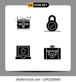Grupo de 4 signos y símbolos de glifos sólidos para bolsas; seguridad; oficina; candado; materiales para el diseño de vectores editables en bolsa