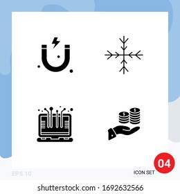 Group of 4 Solid Glyphs Signs and Symbols for attraction; laptop; snow; smart technology; care Editable Vector Design Elements