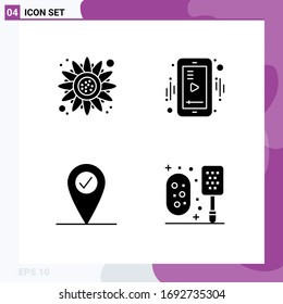 Group of 4 Solid Glyphs Signs and Symbols for autumn; pin; thanksgiving; player; bathroom Editable Vector Design Elements