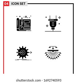 Group of 4 Solid Glyphs Signs and Symbols for blueprint; performance; sketch; power; work Editable Vector Design Elements