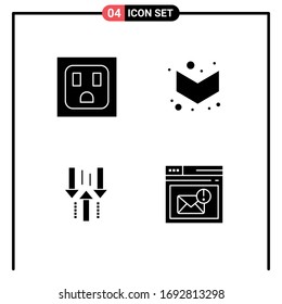 Grupo de 4 signos y símbolos de glifos sólidos para electrodomésticos; descargar; abajo; abajo; elementos de diseño de vectores editables de bandeja de entrada
