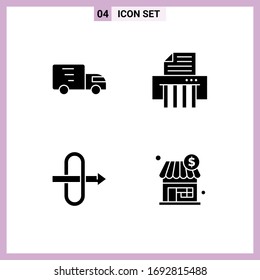 Group Of 4 Solid Glyphs Signs And Symbols For Delivery; Shop; Truck; Shredder; Store Editable Vector Design Elements