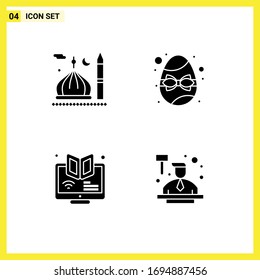 Group of 4 Solid Glyphs Signs and Symbols for mosque; elearning; muslim; easter; learning Editable Vector Design Elements