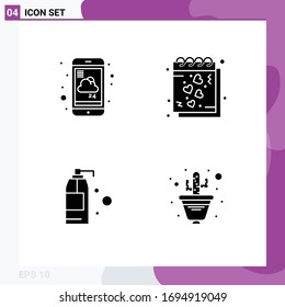 Grupo de 4 signos y símbolos de glifos sólidos para pronóstico; romántico; servicio; corazón; elementos de diseño de vectores editables detergentes