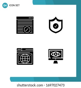 Group of 4 Solid Glyphs Signs and Symbols for browser; webpage; webpage; shield; security Editable Vector Design Elements